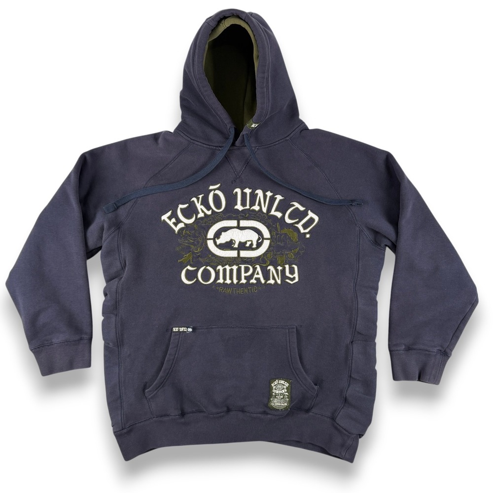 Ecko Unltd Hoodie Mens L Blue Pullover Streetwear Heavyweight Vintage Y2K 90s